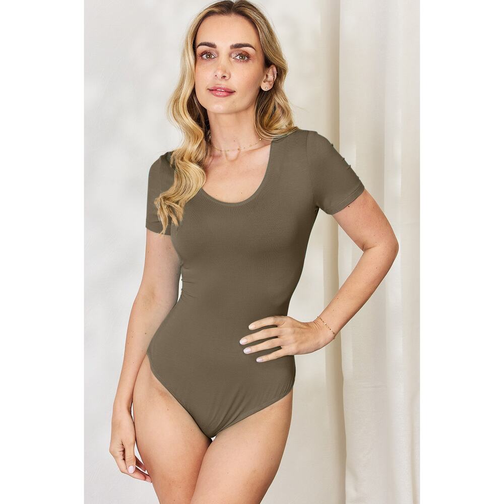 BASIC BAE Mocha Brown Short Sleeve Bodysuit NEW Misses Plus